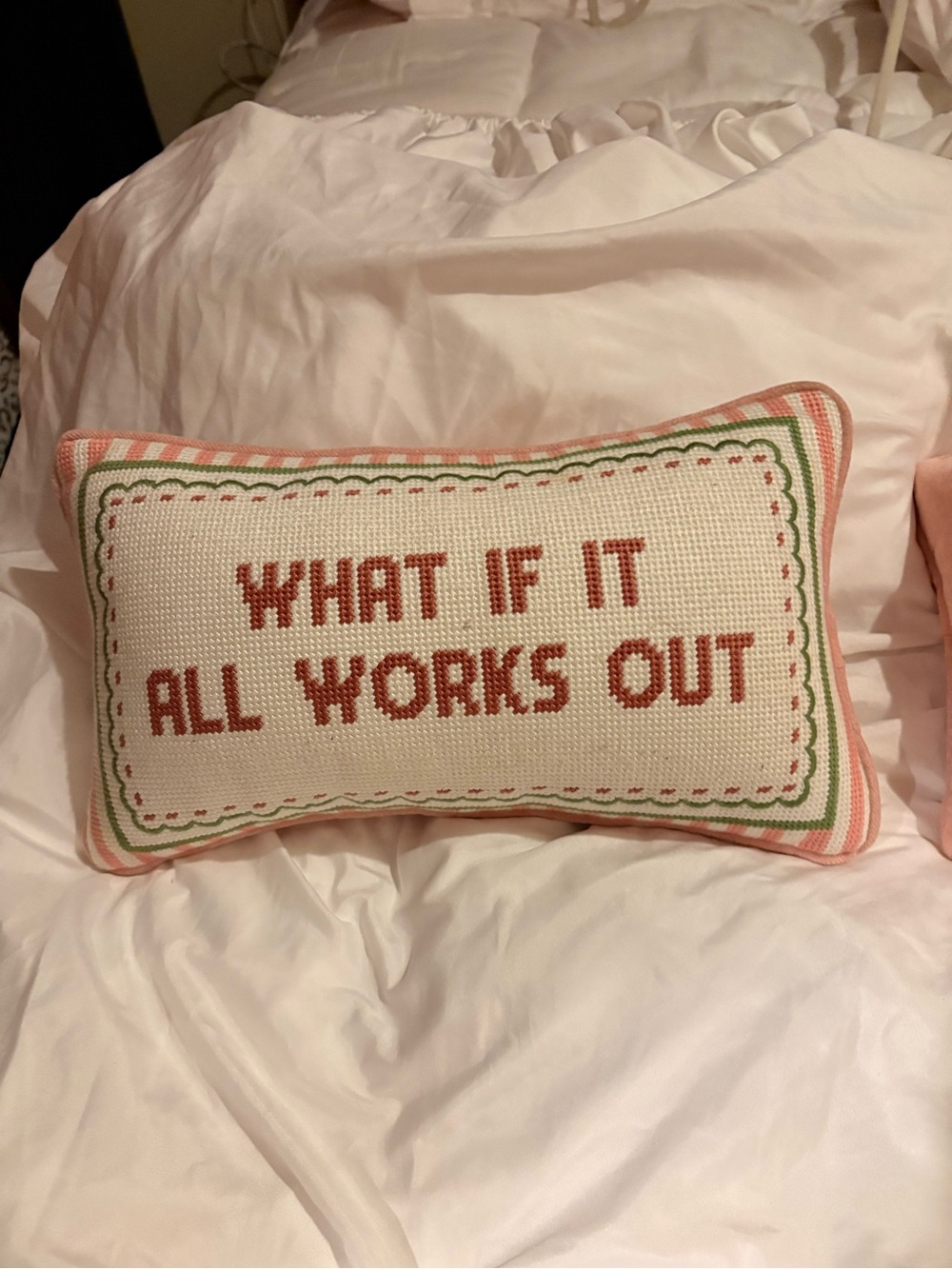 FURBISH Embroidered 'What If It All Works Out' Decorative Pillow - Pink & Green